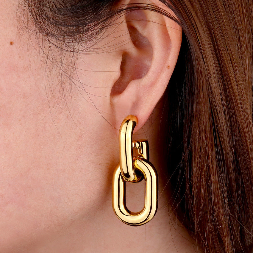 Wholesale Vintage Chain Buckle Irregular Titanium Steel Earrings